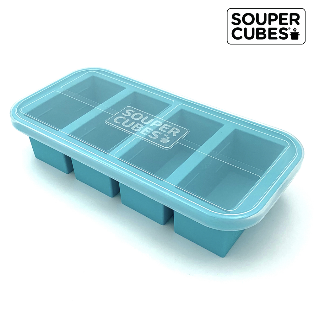 官方直營【Souper Cubes】多功能食品級矽膠保鮮盒4格_湖水綠(250ML/格), , large