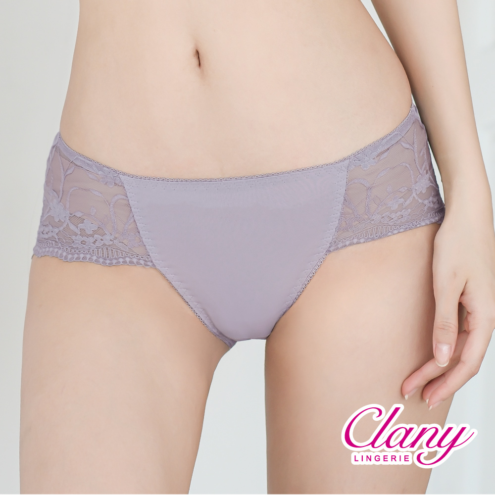 【Clany可蘭霓】台灣製 法蕾柔波 抑菌石墨烯中腰蕾絲 M-XL內褲 3066-92 紫, , large