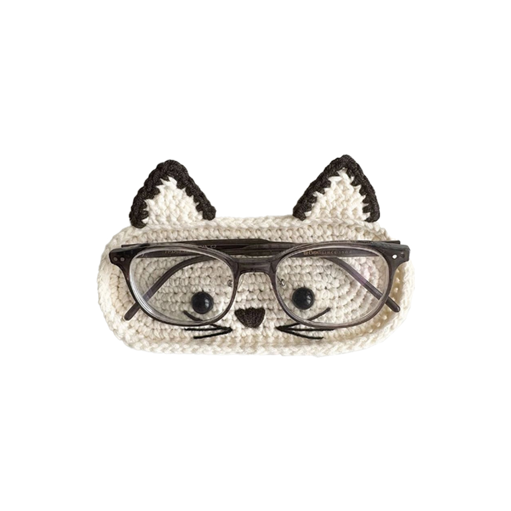 【上手家居】呆萌動物眼鏡盤編織材料包 小貓(鉤針材料包/diy材料包/毛線編織/鉤織材料包)