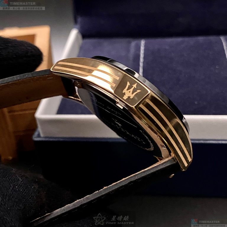 [星晴錶業]MASERATI手錶,46mm,R8871627001黑色錶面玫瑰金錶殼深黑色真皮皮革錶帶款, , large
