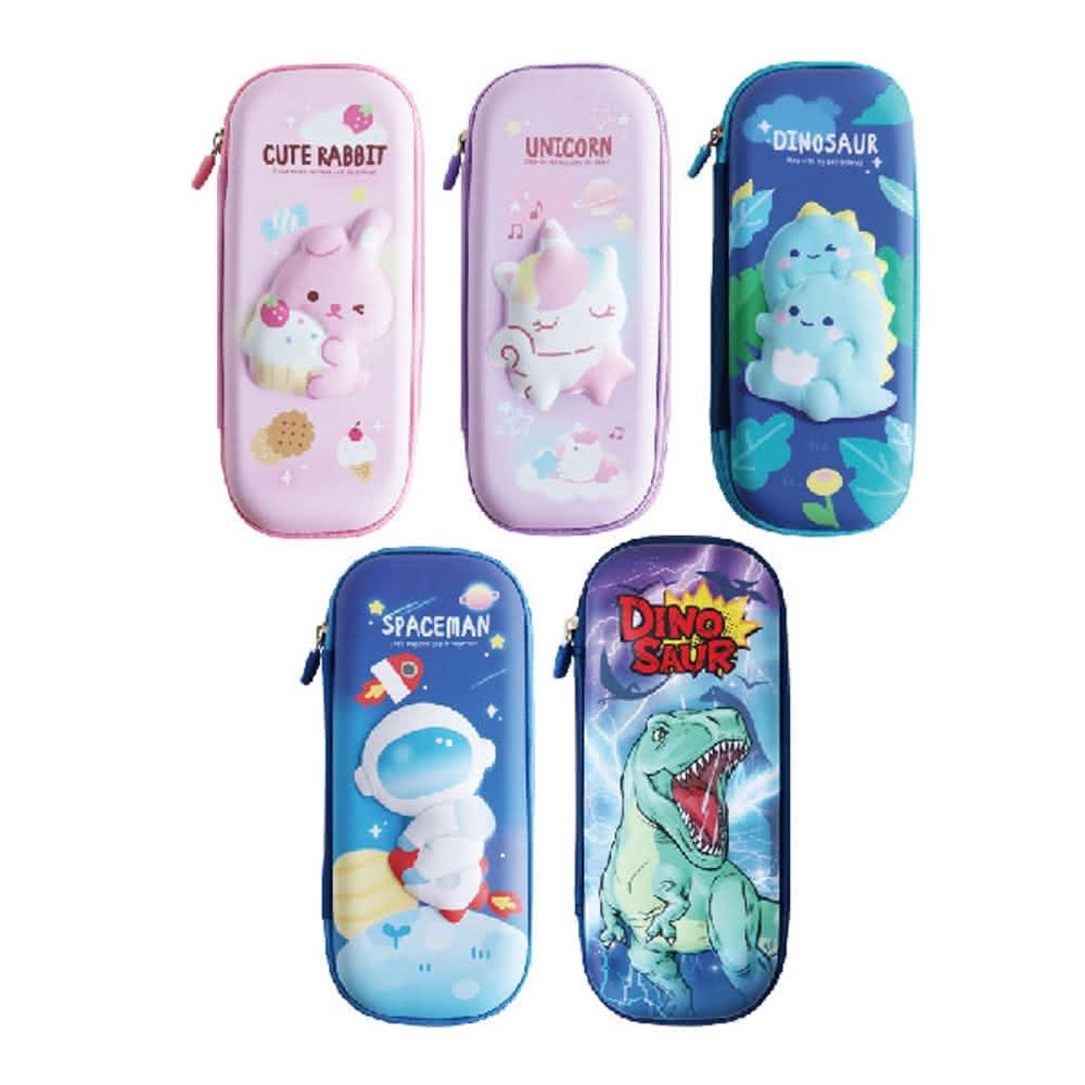 【SKB 文明】立體紓壓收納筆盒  23.5x10.5x5cm 12個/組 PB-200(小恐龍/太空人/兔子/獨角獸/酷跑龍), , large