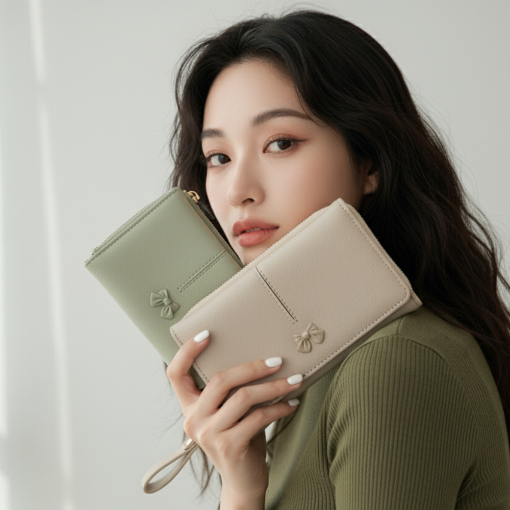 Ribboné 柔霧翻蓋零錢長夾-奶茶色  女夾 人氣女用皮夾 情人節禮物, , large