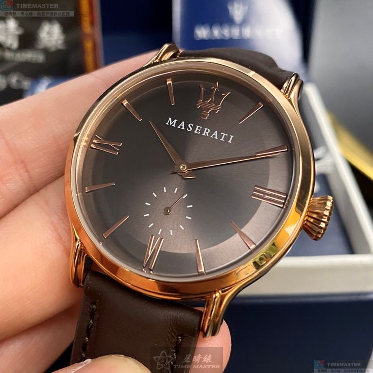 [星晴錶業]MASERATI手錶,42mm,R8851118006古銅色錶面玫瑰金錶殼咖啡色真皮皮革錶帶款, , large