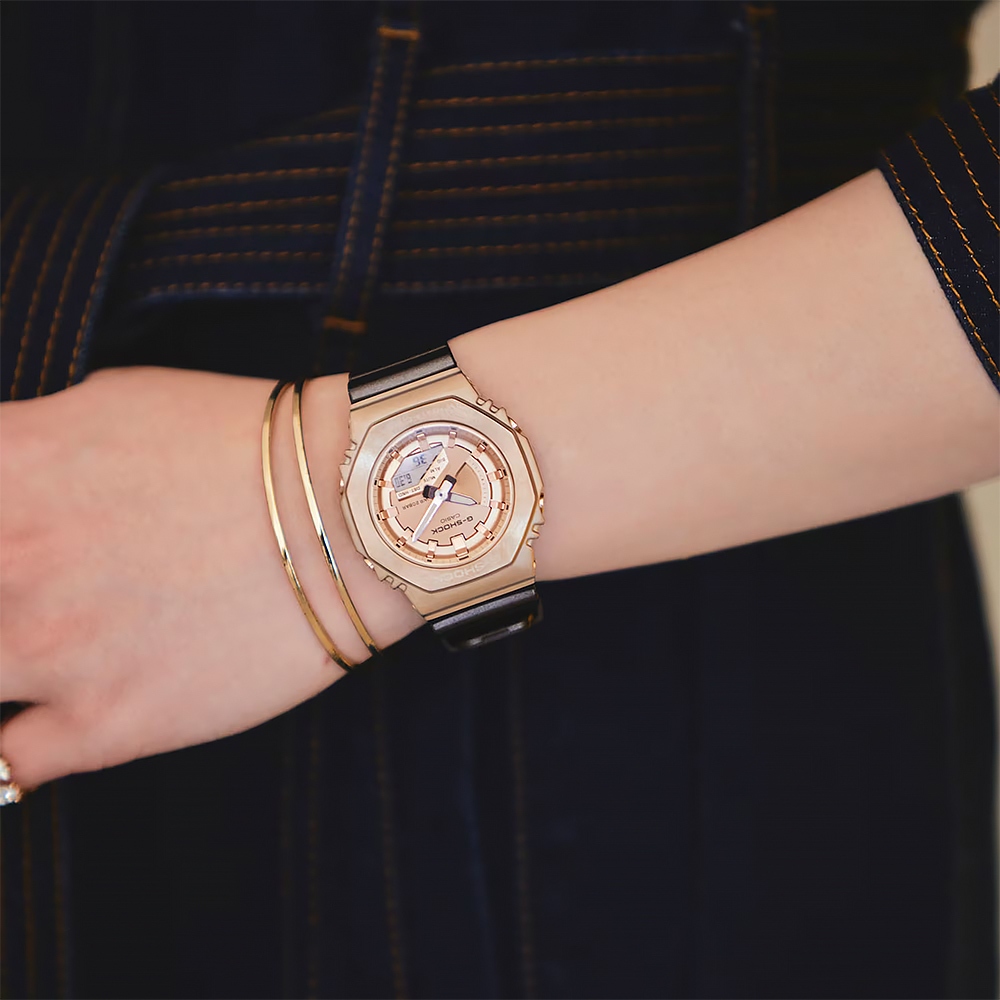 CASIO 卡西歐 G-SHOCK 粉紅金x咖啡 八角 手錶 女錶 GM-S2100CB-5A, , large