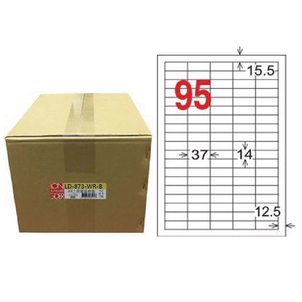 【龍德】LONGDER 三用電腦標籤 A4 95格 14*37mm 可再貼1000張/箱 LD-873-WR-B(適用雷射、噴墨、影印), , large
