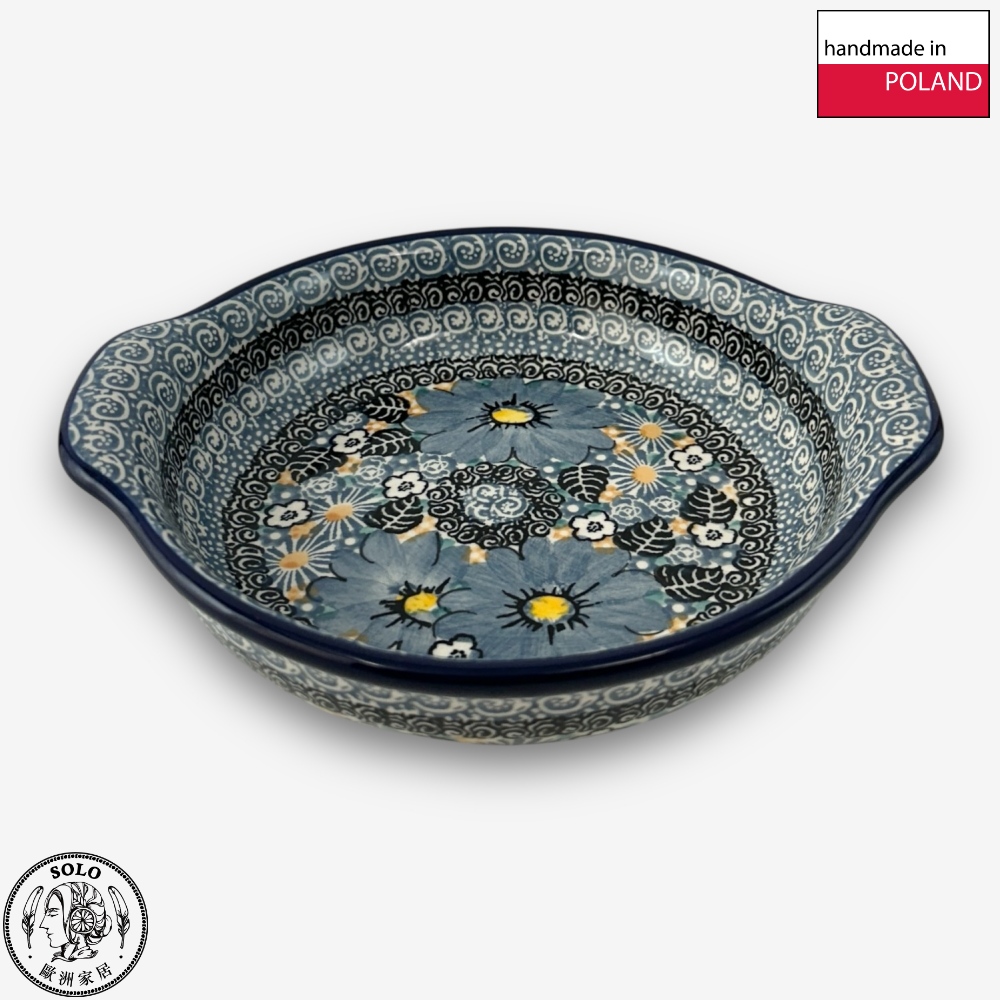 【SOLO歐洲家居】波蘭製 CA 波蘭陶 18.5cm  雙耳烤盅 夜語藍花系列, , large