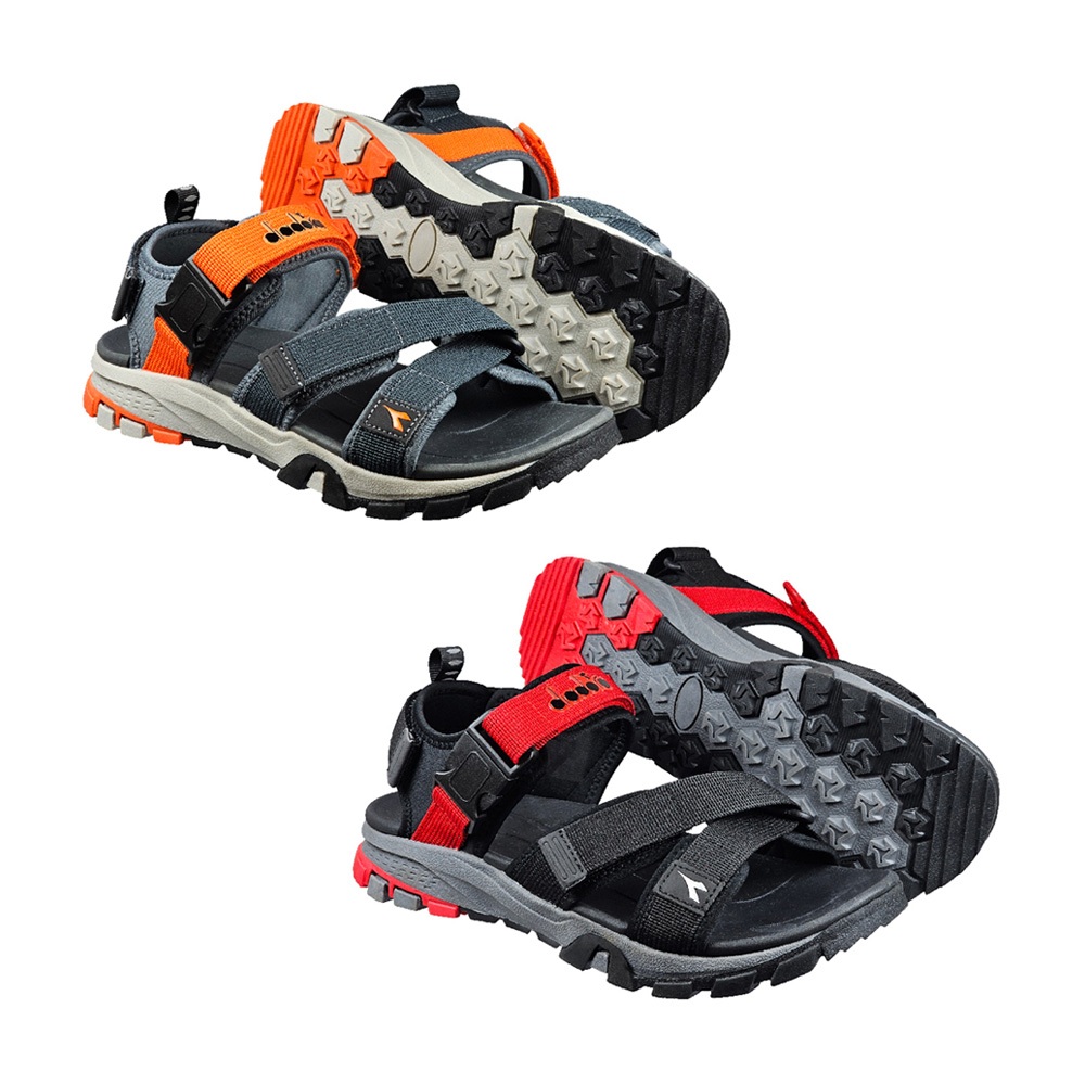 DIADORA迪亞多那 步行者兩棲涼鞋 男鞋 簡約素色 水陸兩用 插扣 魔鬼氈 耐用 減震 吸衝 柔軟 耐磨 灰桔 黑紅, , large