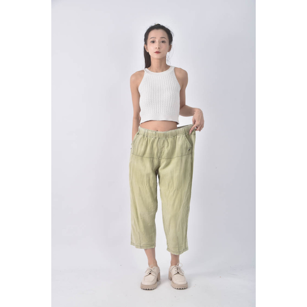 (4XL（含）以上) 高腰綠色長褲二手衣, , large