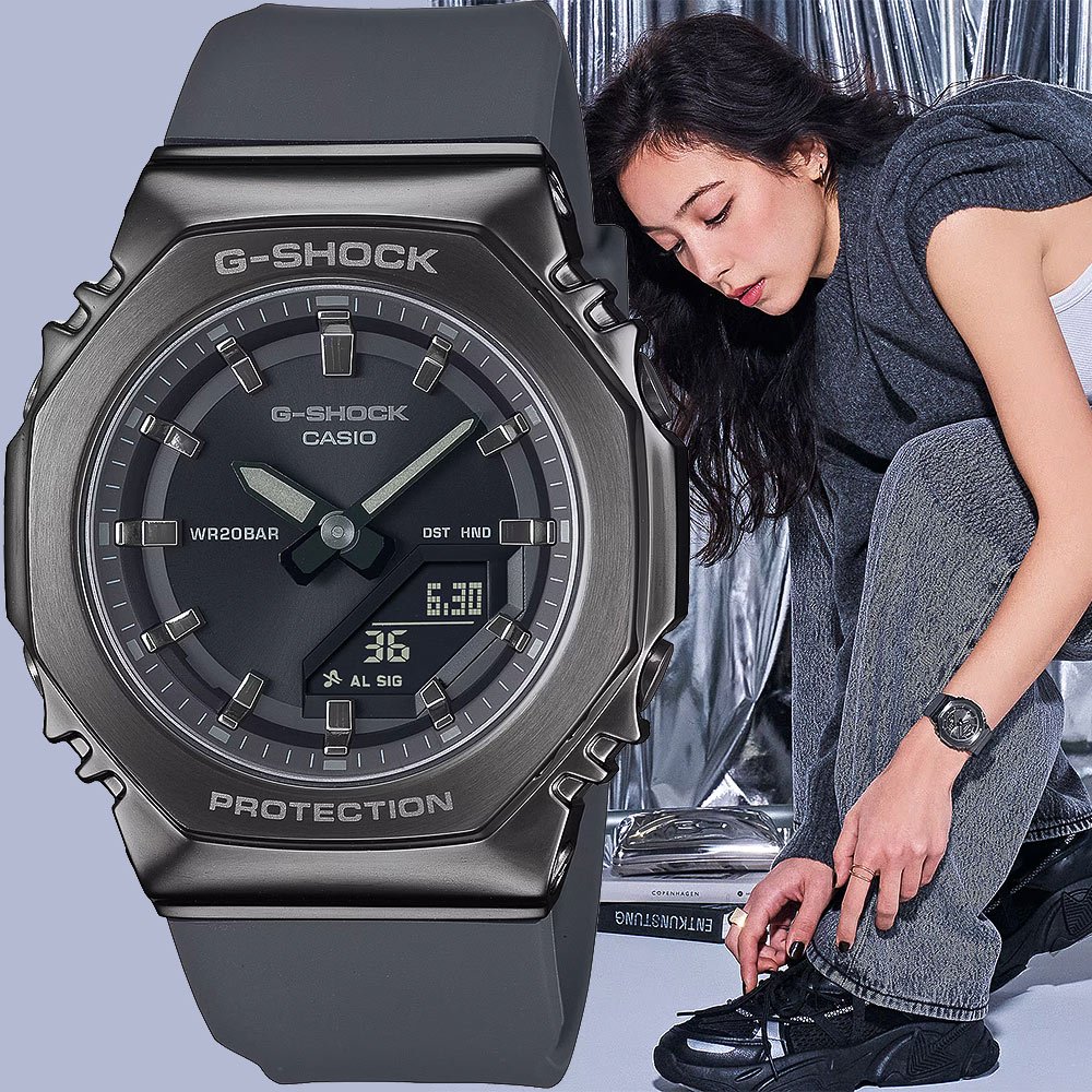 CASIO 卡西歐 G-SHOCK 個性時尚 八角金屬錶殼 雙顯手錶-個性黑 GM-S2110B-8A, , large