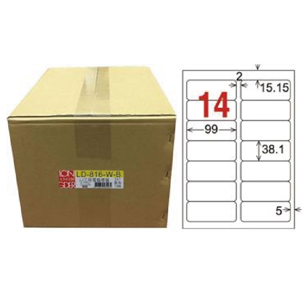 【龍德】LONGDER 三用電腦標籤 A4 14格 圓角 38.1*99mm 白色1000張/箱 LD-816-W-B(適用雷射、噴墨、影印), , large