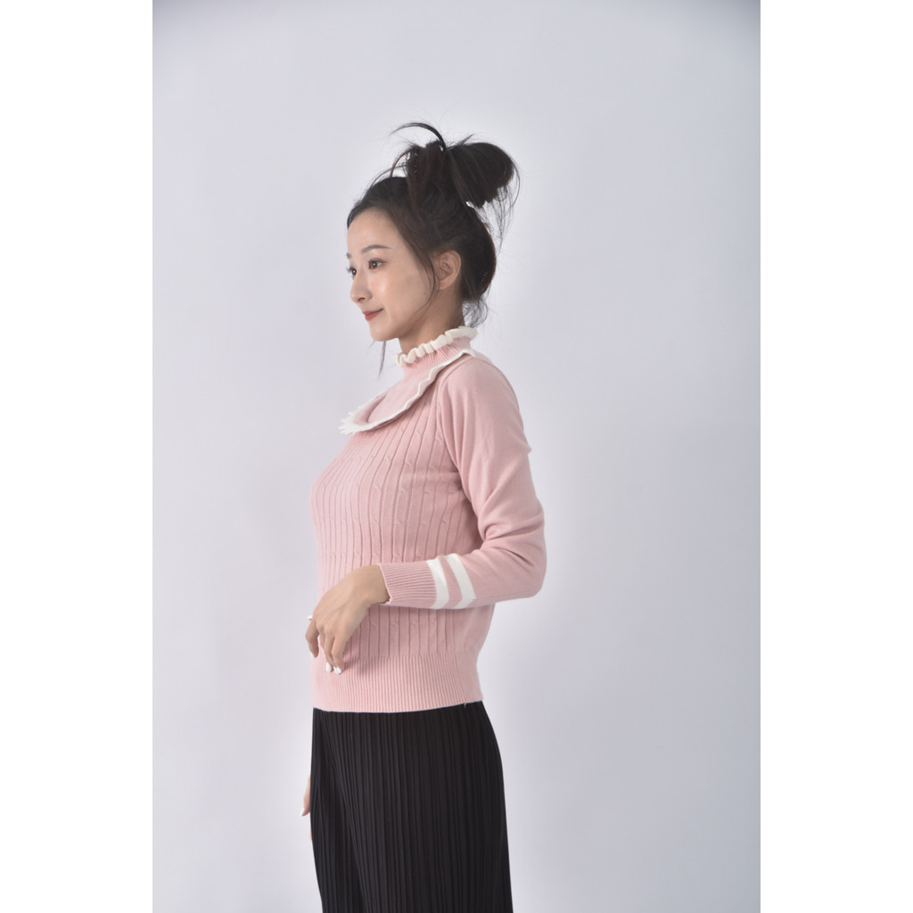 (S) 質感棉質坑紋粉色長袖上衣二手衣, , large