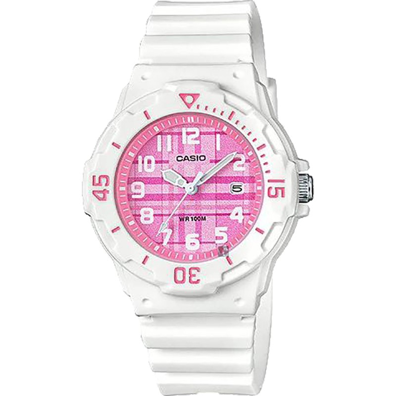 CASIO 卡西歐 格紋迷你女錶-粉x白 LRW-200H-4C, , large