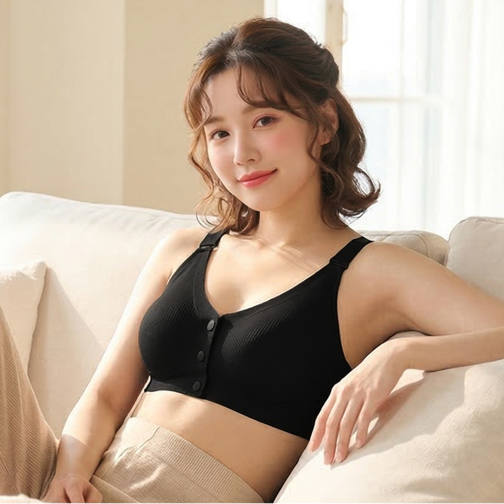 【伊柔 EVEROY】 裸肌無感無鋼圈前扣哺乳內衣 M-3XL(EQ)｜無痕包覆.加大尺碼 W031-63 百搭黑, , large