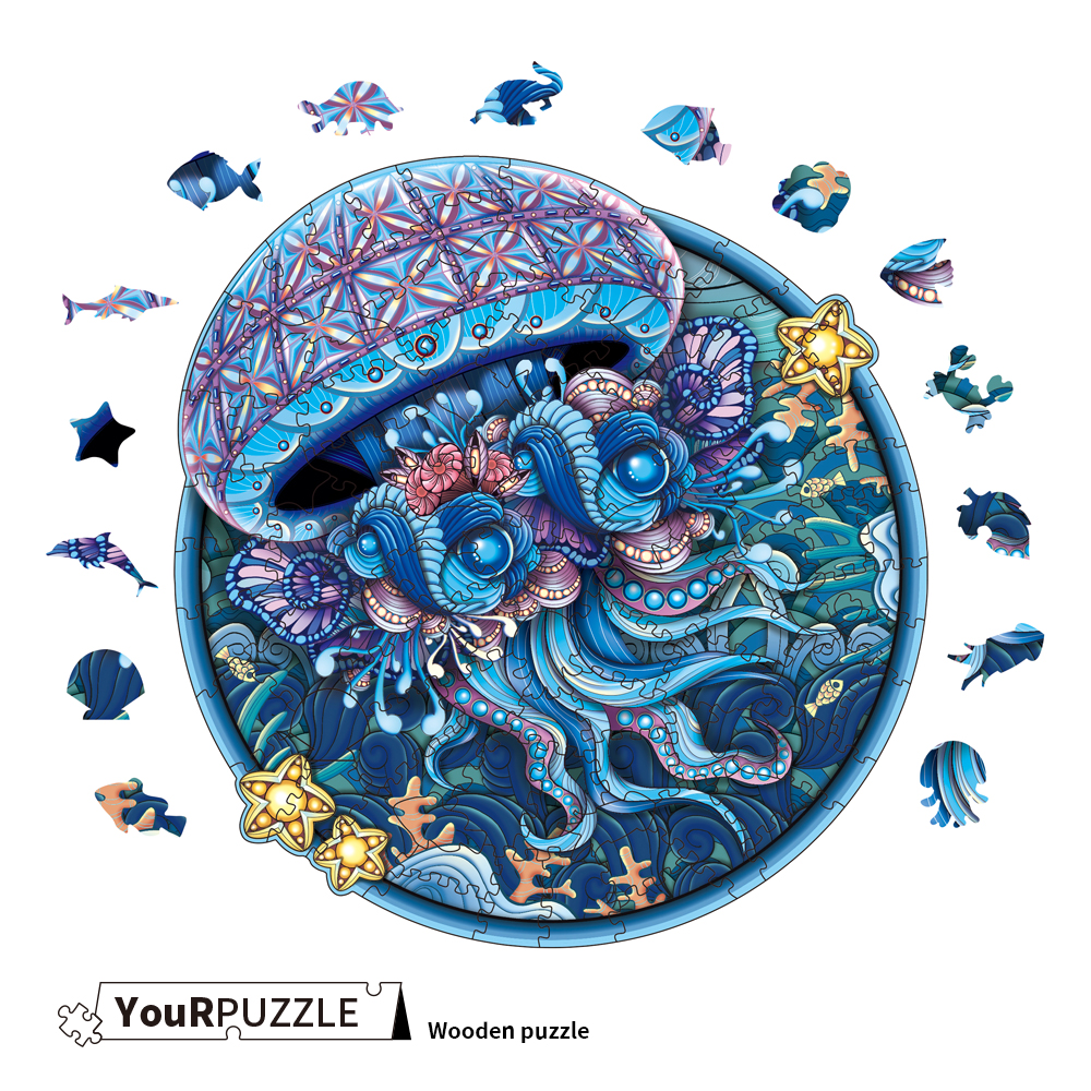 [積木共和國] 【YouRPUZZLE】圓形水母(檢驗合格 不規則木製拼圖)