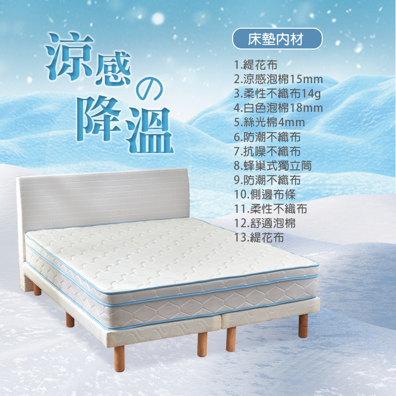 【KIKY】冰雪奇緣涼感三線蜂巢式獨立筒床墊5尺, , large