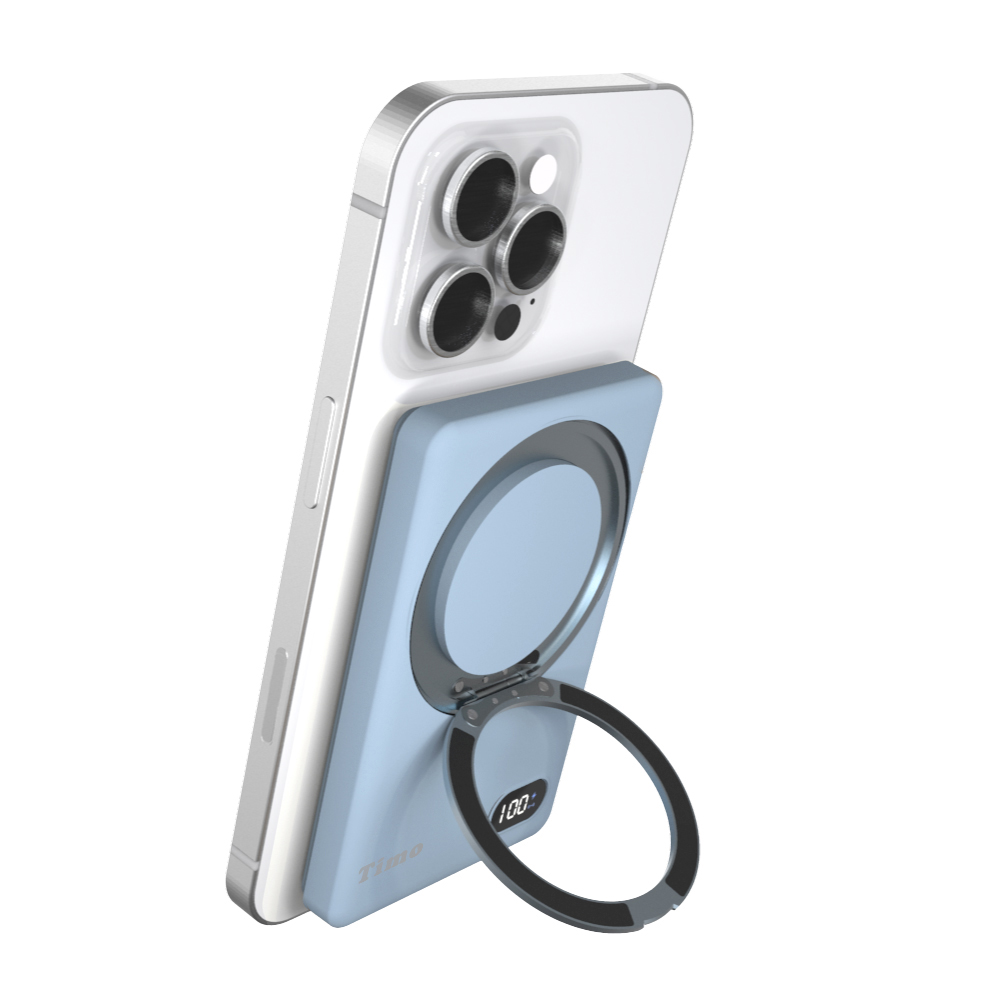【Timo】旋轉支架款 磁吸無線充行動電源 5000mAh - 寶寶藍, , large