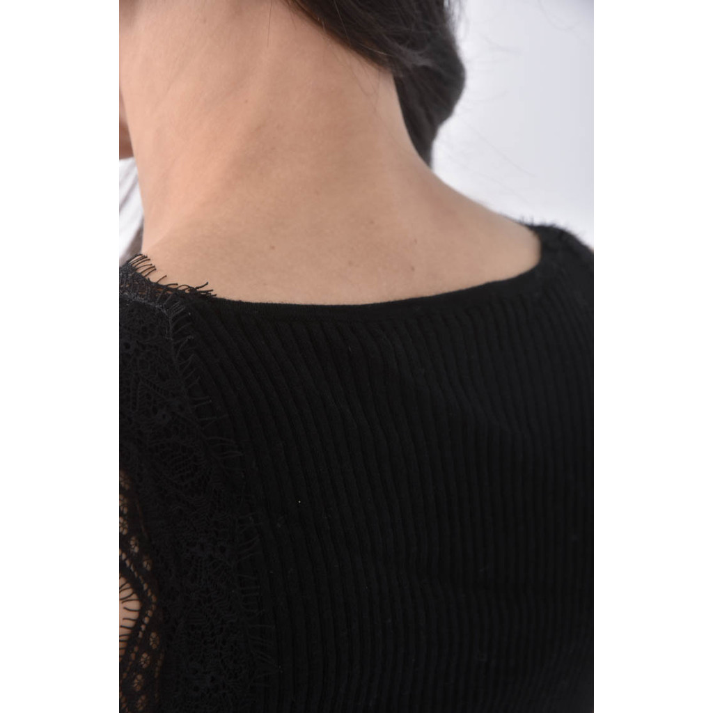 (S) ecru雷絲邊黑色上衣二手衣, , large