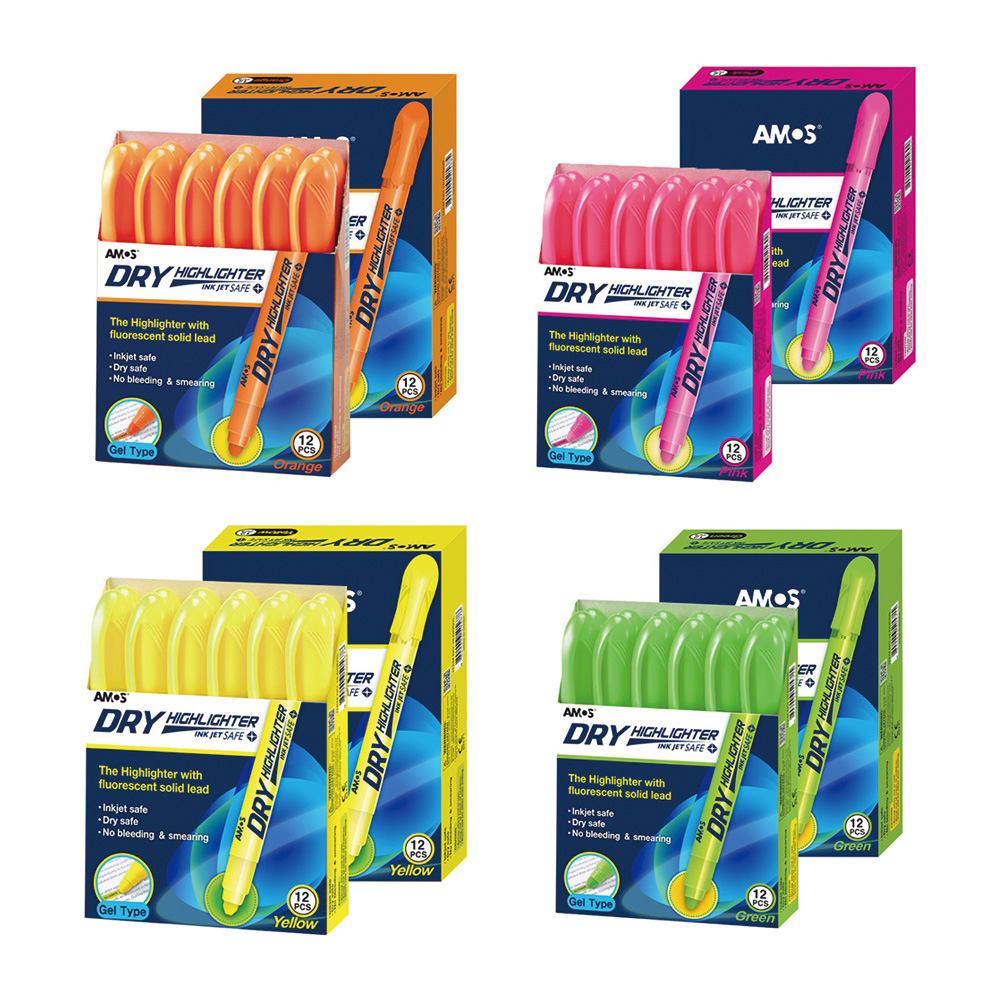 【韓國AMOS】果凍螢光筆 橘/粉/黃/綠色 單色12支一盒 (多款任選)