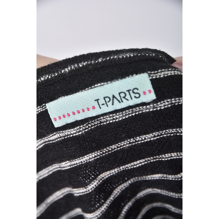 (L) t parts質感棉質條紋黑色長袖上衣二手衣, , large