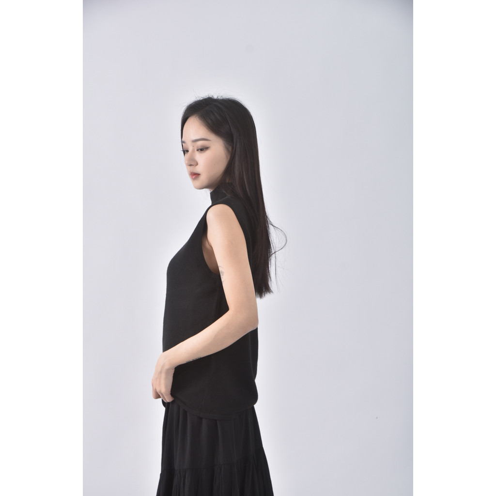 (S) 高領背心黑色長袖上衣二手衣, , large