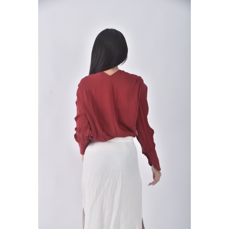 (M) massimo duttiv領綁帶紅色長袖上衣二手衣, , large