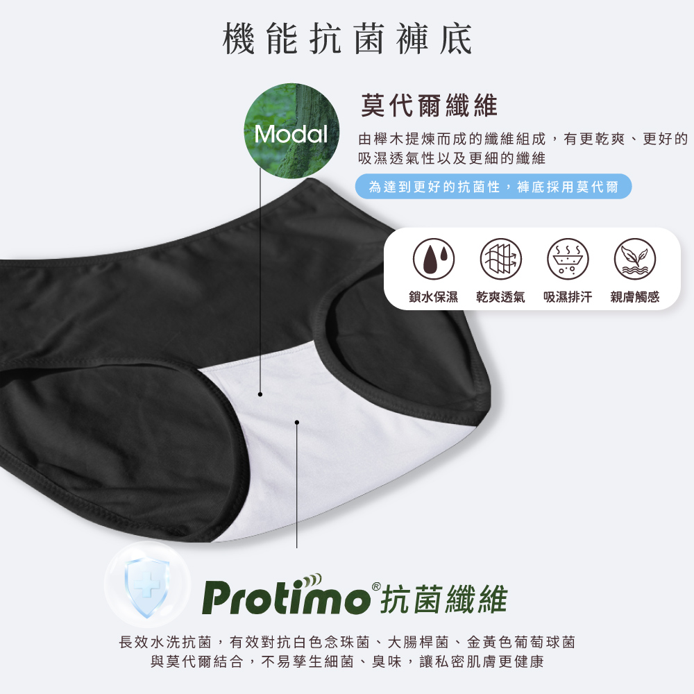 【Clany 可蘭霓】純棉長效抗菌中腰內褲 (M-2XL)｜加大尺碼 透氣包臀 2237-63 百搭黑, , large