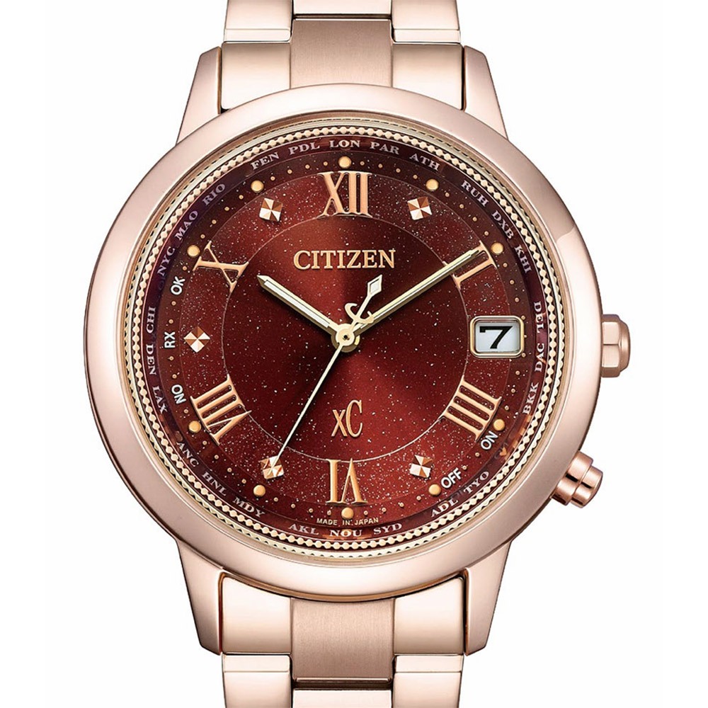 CITIZEN 星辰 XC Hebe田馥甄配戴款 酒紅 光動能鈦電波女錶 CB1138-62W, , large