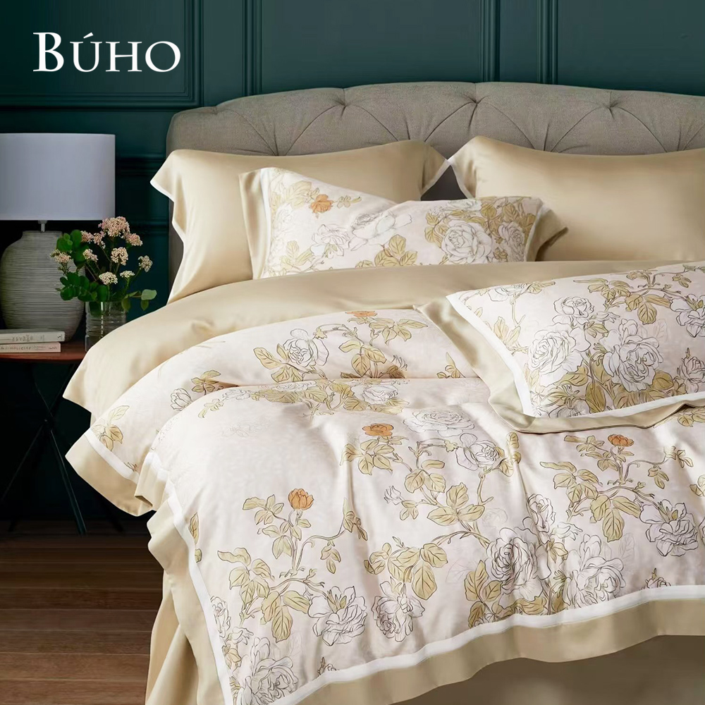 BUHO《盼春-桔》60支100%TENCEL純天絲全鋪棉兩用被冬包組-雙人加大