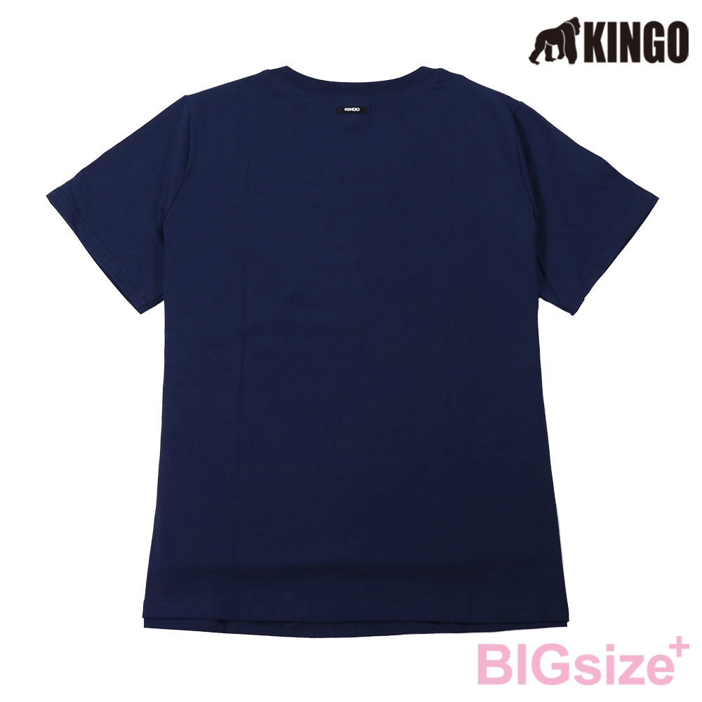 KINGO-大尺碼-女款 圓領T恤-丈青-414128, , large