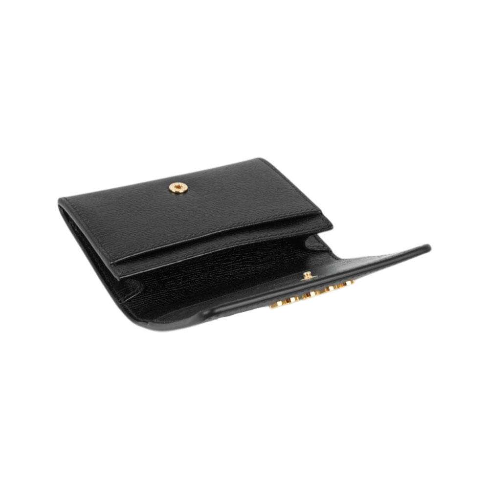 GUCCI 金字Logo 皮革釦式翻蓋卡片夾/名片夾(黑色), , large