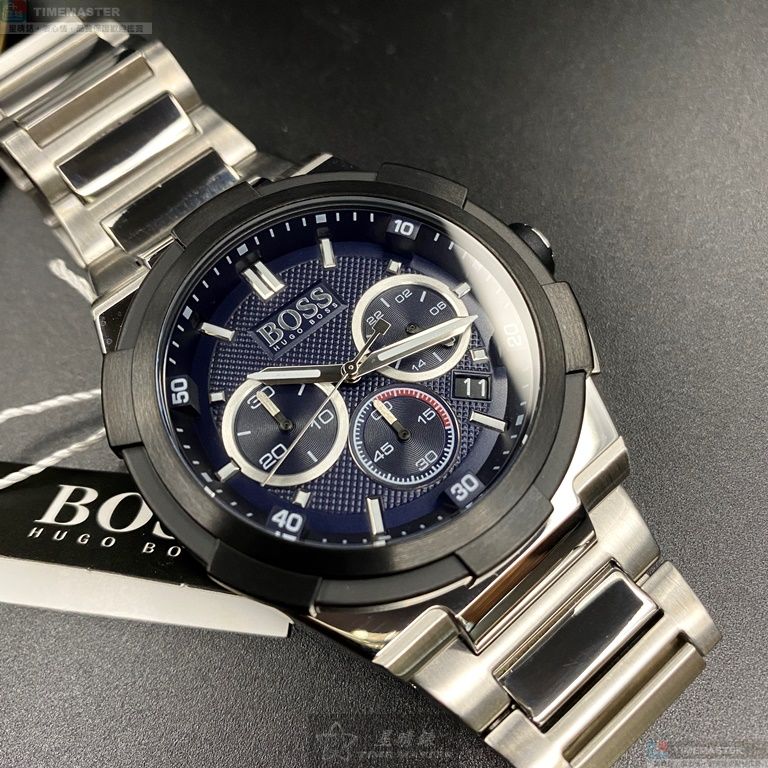 [星晴錶業]BOSS手錶,46mm,HB1513360黑色錶面黑銀錶殼銀色精鋼錶帶款, , large