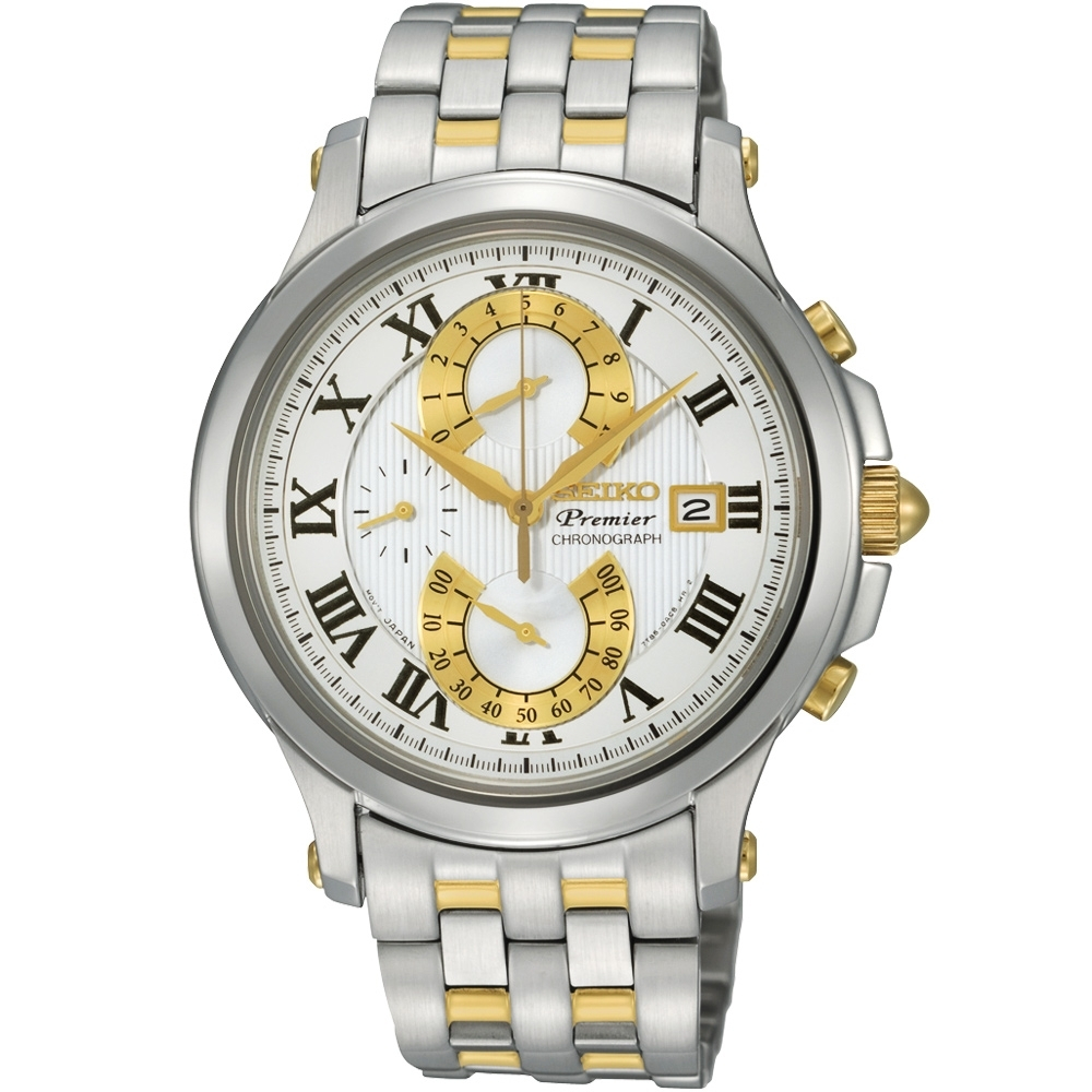 SEIKO 精工 Premier 雙逆跳計時手錶雙色/40mm 7T85-0AC0KS