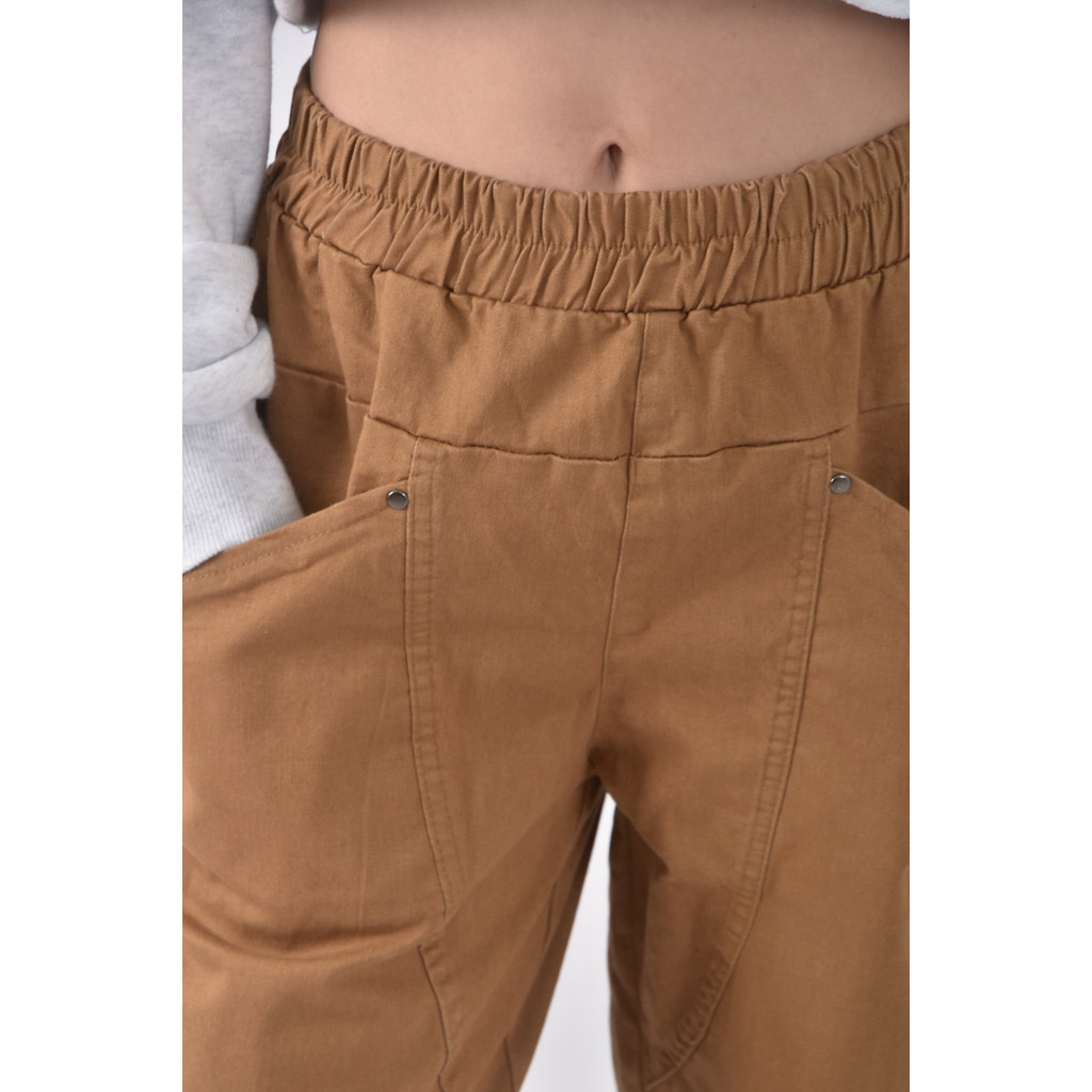 (L) 高腰質感素面棕色長褲二手衣, , large