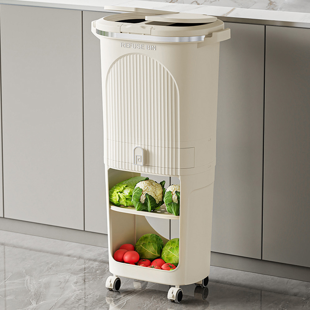 【AOTTO】大容量附輪雙蓋不彎腰分類垃圾桶(AS-603), , large