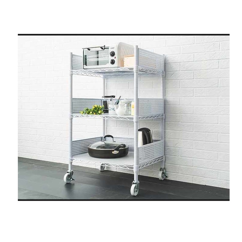 【Y HOUSE】60x45x100cm kitchen cart three-layer storage rack (including fence set + transparent white PP board) - white, , large