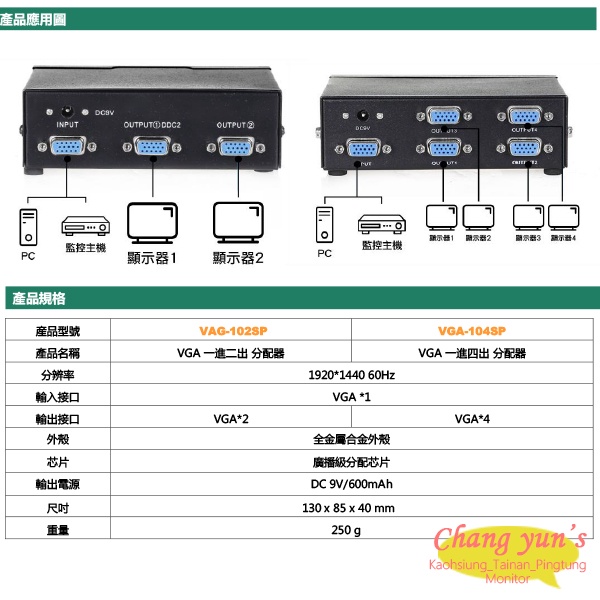 昌運監視器 VGA-104SP VGA 一進四出 分配器 1組VGA訊號轉換成4組同時輸出, , large