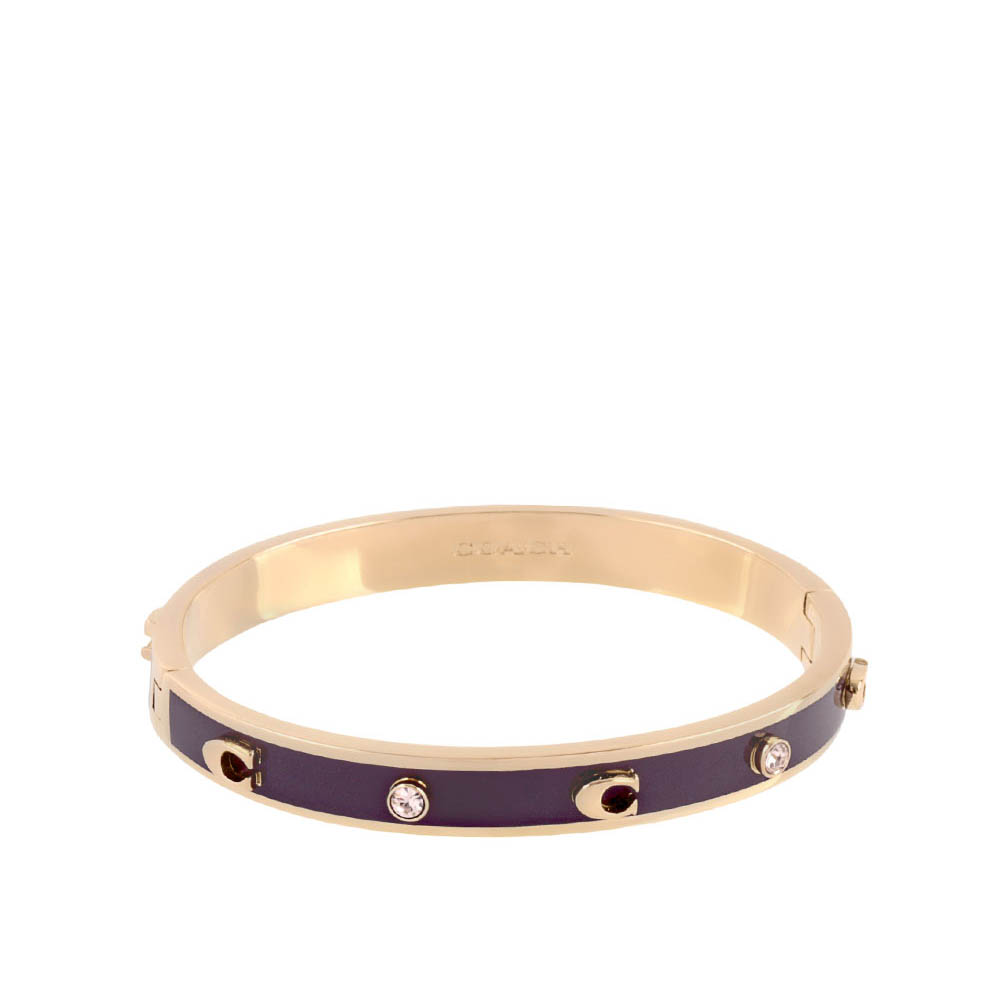 COACH C Logo 及玻璃水鑽不可調琺瑯手環/金色/紅酒色, , large