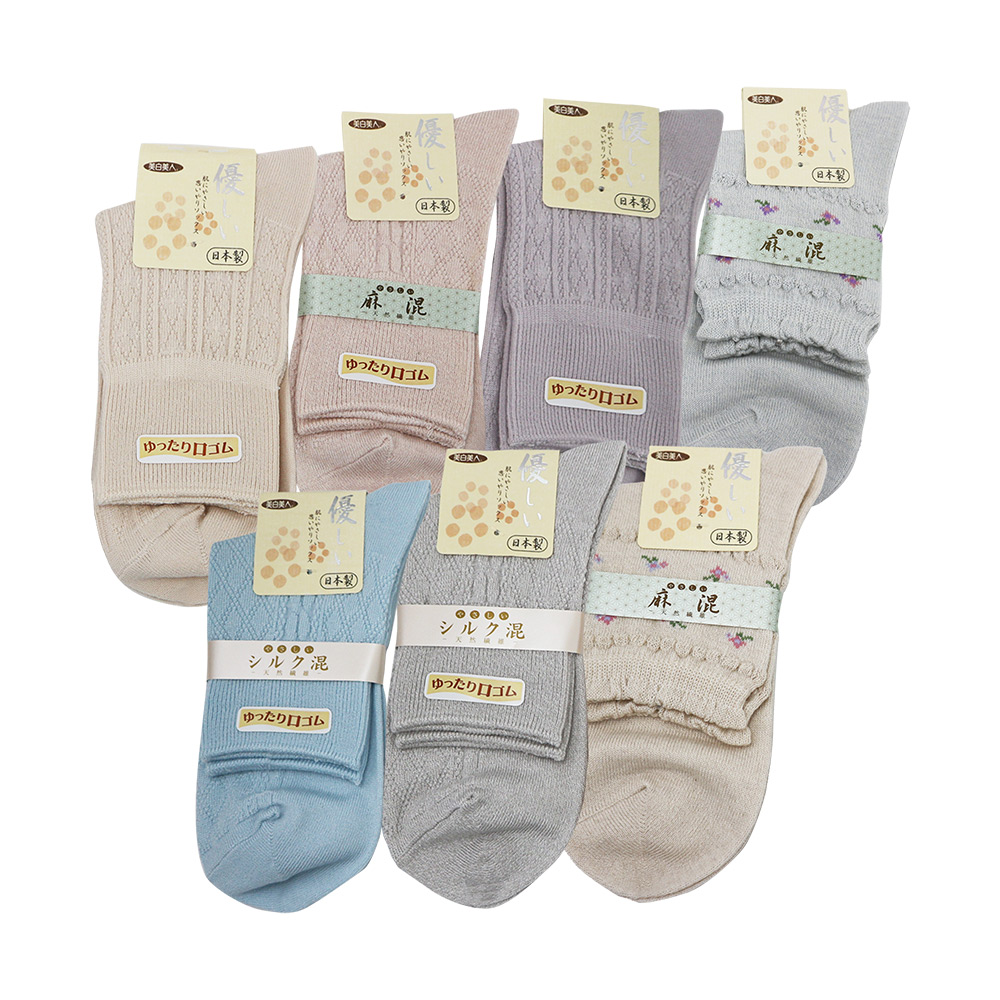 日本製綿麻混女襪-22~24cm-3雙入, , large