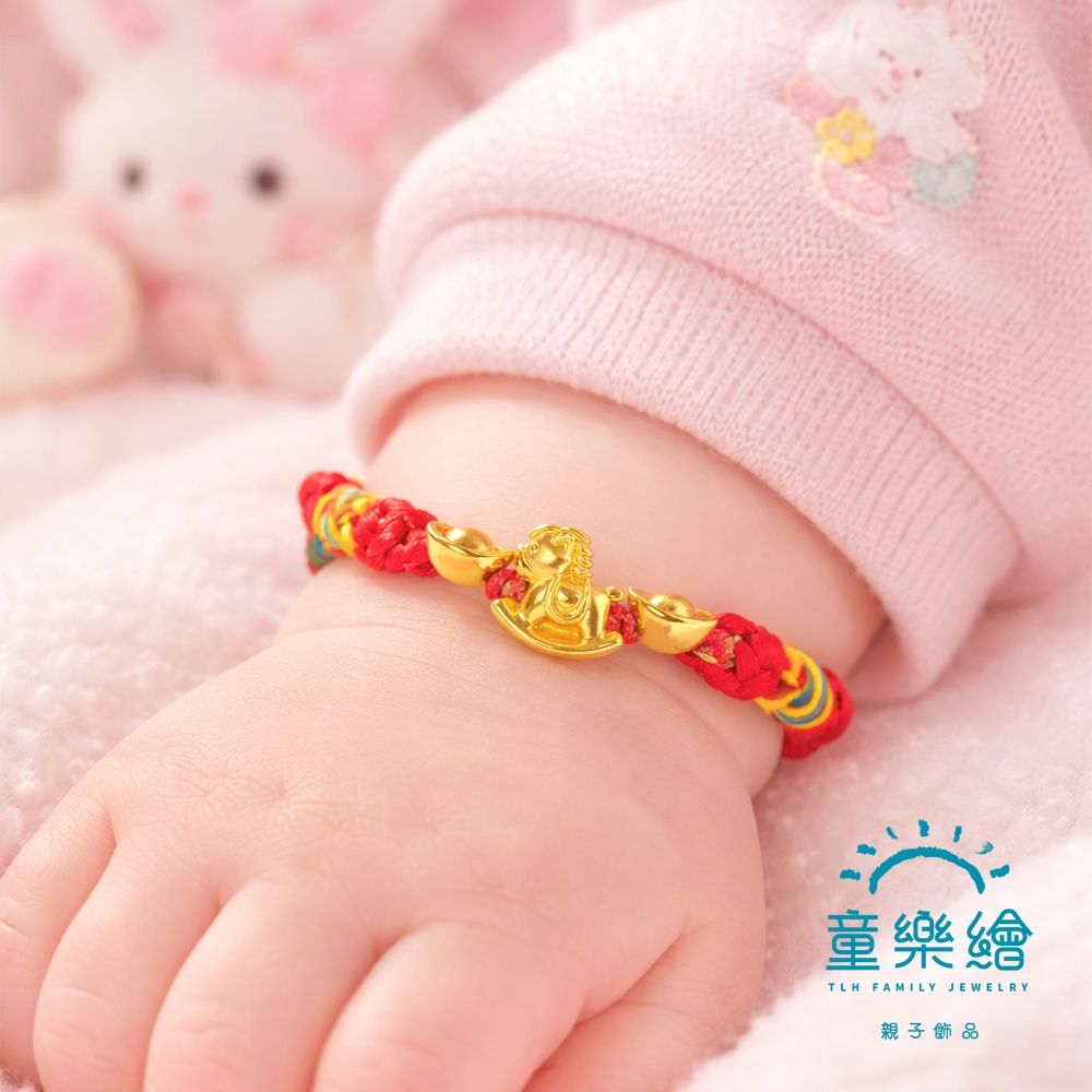 【童樂繪金飾】搖財金馬 兒童紅繩手鍊 附贈馬年平安符 約重0.09錢&plusmn;0.02 (滿月禮 彌月金飾 黃金999), , large