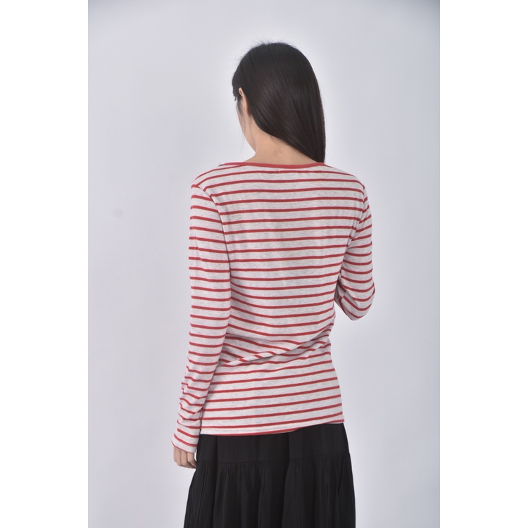 (S) la mondo棉質橫條紋灰紅色長袖上衣二手衣, , large