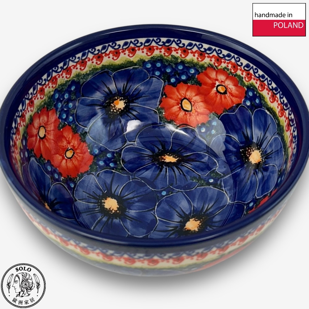 【SOLO歐洲家居】波蘭製 Cerraf 波蘭陶 16cm 大碗 赤藍芳華系列, , large