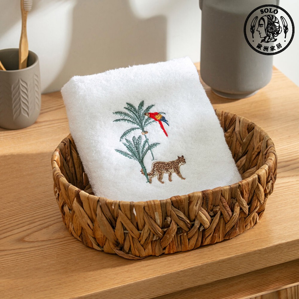 【SOLO Vintage】LCW Home 50x80cm Tropical Forest Adventure Embroidery Towel 100% Cotton Super Absorbent Made in Turkey, , large