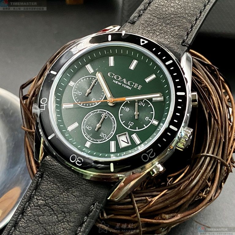[星晴錶業]COACH手錶,42mm,CH00123墨綠色錶面銀黑錶殼深黑色真皮皮革錶帶款, , large