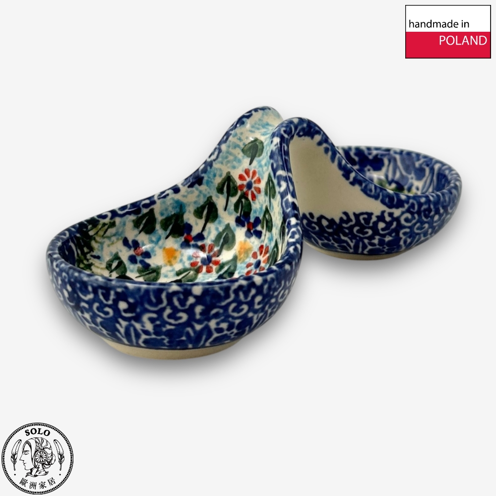 【SOLO Vintage】Cerraf Polish Pottery 14cm Divided Bowl / Small Sauce Bowl Black Cat Garden Series Made in Poland, , large