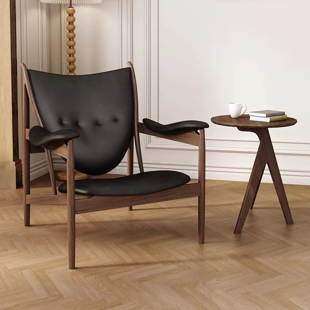 北美黑胡桃木酋長椅黑胡桃木真皮黑色, , large