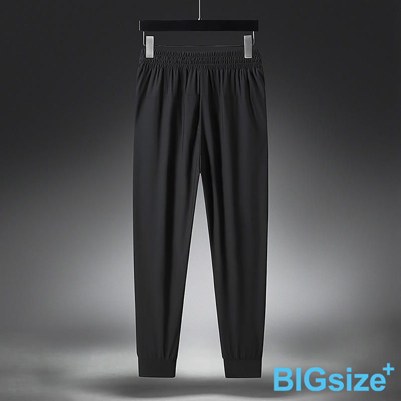 超值大尺碼-鬆緊帶 排汗 束口 冰絲長褲-黑-0204165, , large