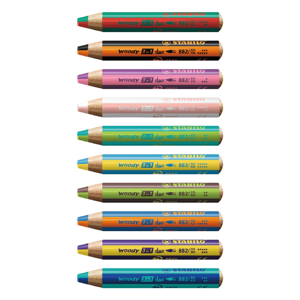 【德國天鵝STABILO】woody 3 in 1 duo 伍迪樂3合1可水洗水彩粉蠟筆 雙色筆頭6色(ST8826-2), , large