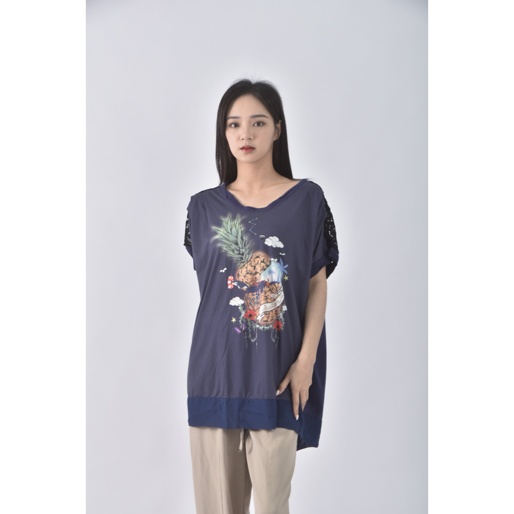 (M) scolar棉質連袖藍色短袖上衣二手衣, , large