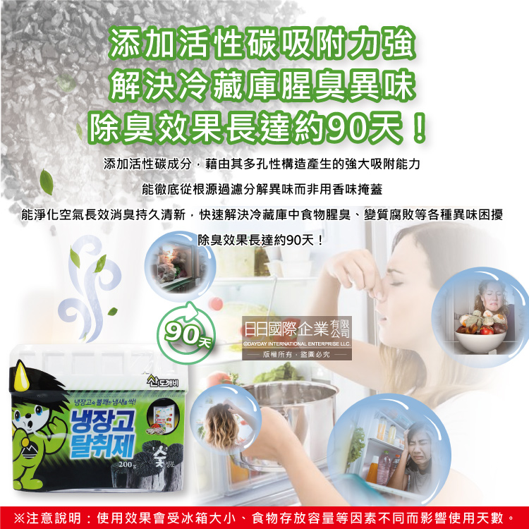 [日日好物]韓國SANDOKKAEB山鬼怪-冰箱淨味防潮凝膠薄型除臭劑-活性碳(黑)200g/盒(約90天長效,冷藏庫脫臭,食物防腐保鮮), , large