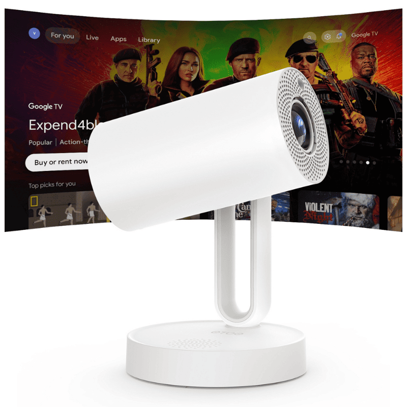 【ETOE】Starfish Plus Projector upgrade with 1080P FHD, 140° Rotation, Google TV and Netflix certified, 4K Support, TV Projector with Automatic Keystone, Chromecast Built in, 5G Wi-Fi, , large